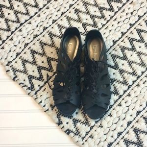 LIMELIGHT Black open toed heels